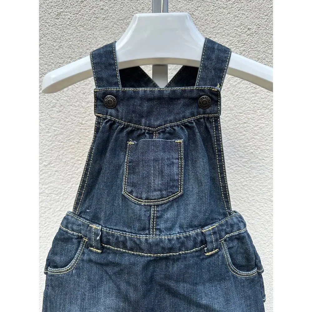 Old Navy Ruffled Denim Overall Jumper Dress Baby Size 18-24mo, Dark Blue